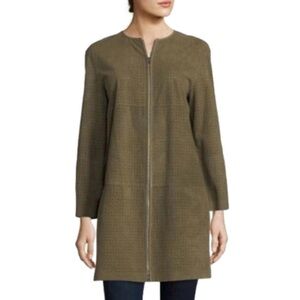 NWOT. Lafayette 148 Bayne Perforated Suede Leather Zip Up Sagebrush-‎ size S (P)